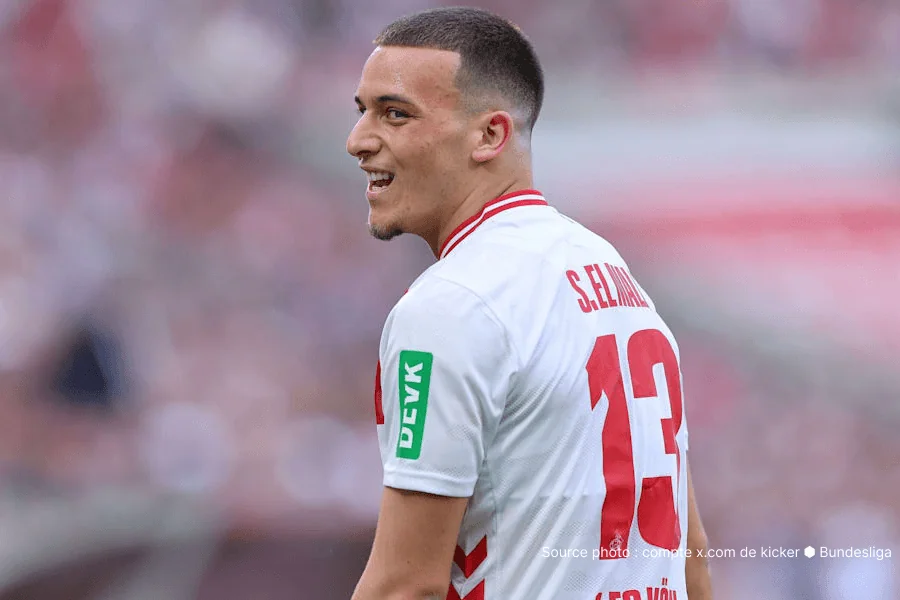 Said El Mala celebra seu pênalti durante Colônia–Werder Bremen 3-1 em 12 de abril de 2026 — 11º gol na Bundesliga nesta temporada