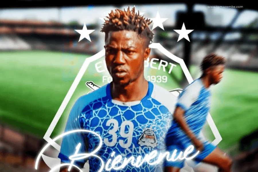 Élie Mpoyo celebra seu gol durante a partida Don Bosco 2-0 Simba J7 playoffs Linafoot 2026 no estádio Frédéric Kibassa Maliba Lubumbashi